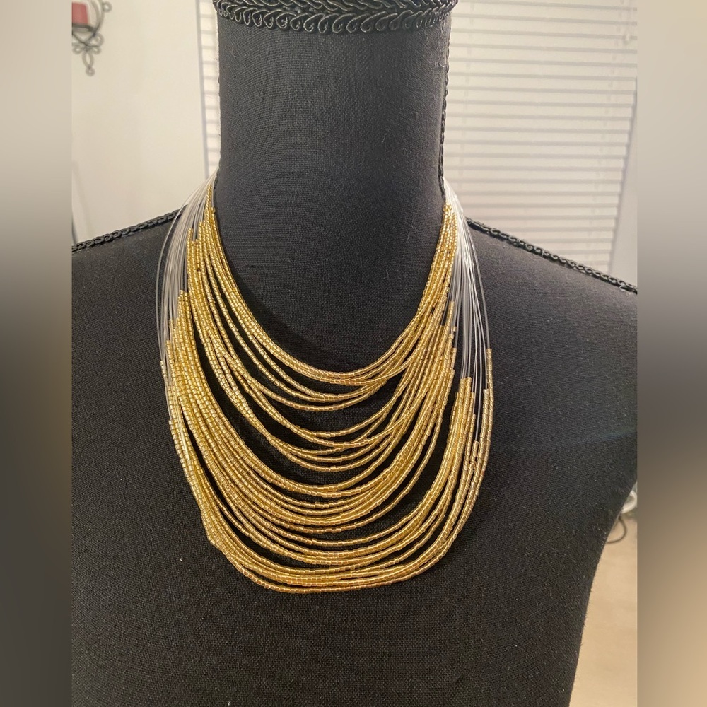 Metallic Beaded Statement Necklace & Earring Set